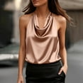 thumbnail image 2 of Silk Satin Halter Tops for Women，Summer 2026 Cowl Neck Tie Back Going Out Sleeveless Business Casual Tank Top Elegant Satin Tie Back Tank Top Gold XS, 2 of 8