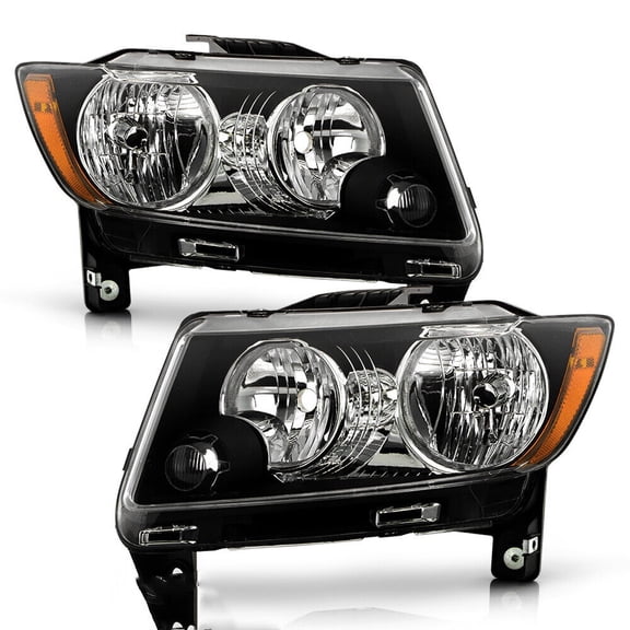 HOUGEET Headlights Assembly Pair Fit for Jeep Grand Cherokee 2011 2012 2013, fit for Jeep Compass 2011-2017 Headlamps Replacement Driver and Passenger Side, Black Housing Amber Reflector