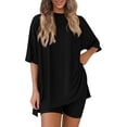 thumbnail image 2 of Workout Sets for Women 2 Piece Set Short Sleeve Oversized T-shirt High Waisted Yoga Biker Shorts Tunic Tops Summer Outfits, 2XL, 2 of 6