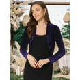 thumbnail image 2 of DARING DIVA Gothic Open Front Velvet Shrug Cropped Cardigan M Purple Blue, 2 of 6