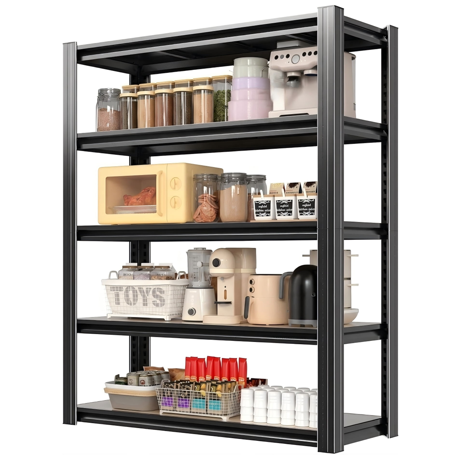 IKIMI 72"H 5-Tier Metal Garage Shelving, 2500Lbs Heavy Duty Adjustable Garage Storage Shelves for Home, Garage, Basement, 72"H x 36"W x 16"D