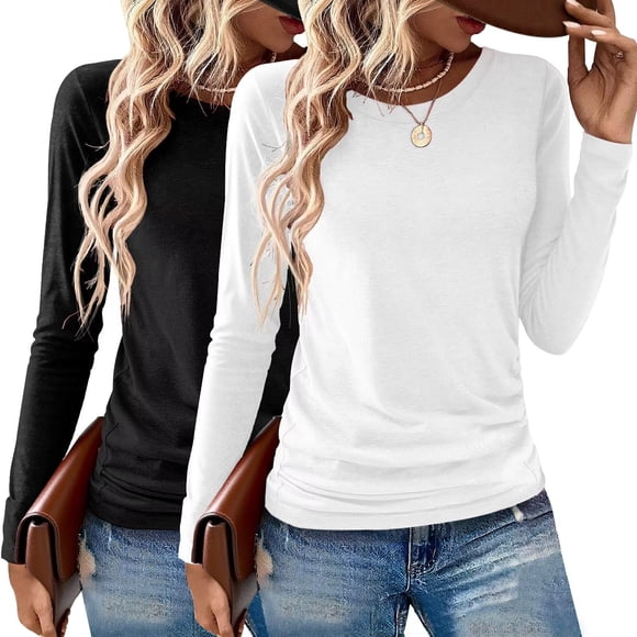 Tops Gihgoew, camisetas de otoño con cuello redondo y manga larga para mujer, paquete de 2