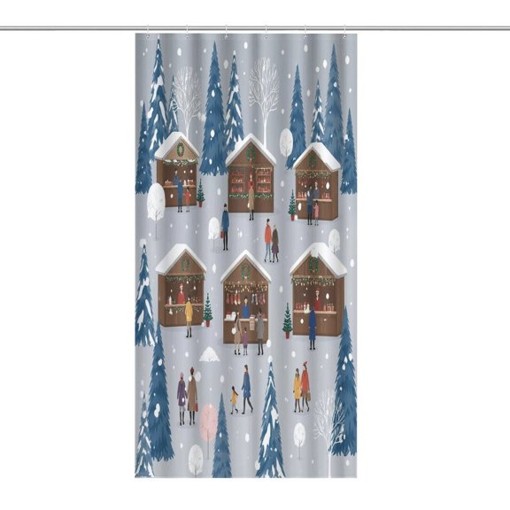 RKSupls Waterproof Shower Curtain, Christmas Market Stalls Snow Polyester Shower Curtain with Hooks for Chic Elegant Home Bathtub Bathroom Decor Washable