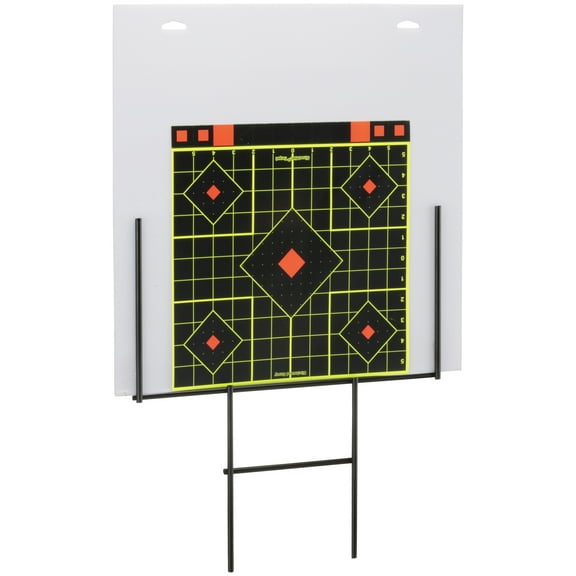 Birchwood Casey Portable Shooting Range & Target Kit - Lightweight Easy to Set Up Heavy-Duty Steel Frame, 18" x 18" Backboard & 18 Shoot-N-C Reactive Targets with 58 Repair Pasters