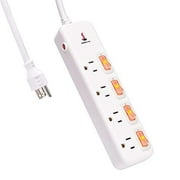 Power Strip Surge Protector 6 ft Long Extension Cord, 4 outlets, Independent Switch, Overload Protection, 1875W/15A/125V, Home Office, SGS Certified, White