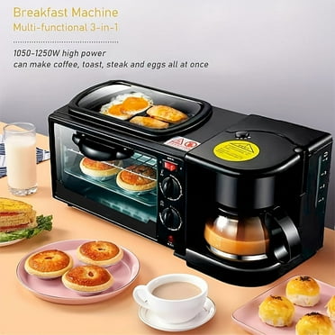3-in-1 Breakfast Station 1050-1250W Toaster Oven with Coffee Maker and Sandwich Maker - Black