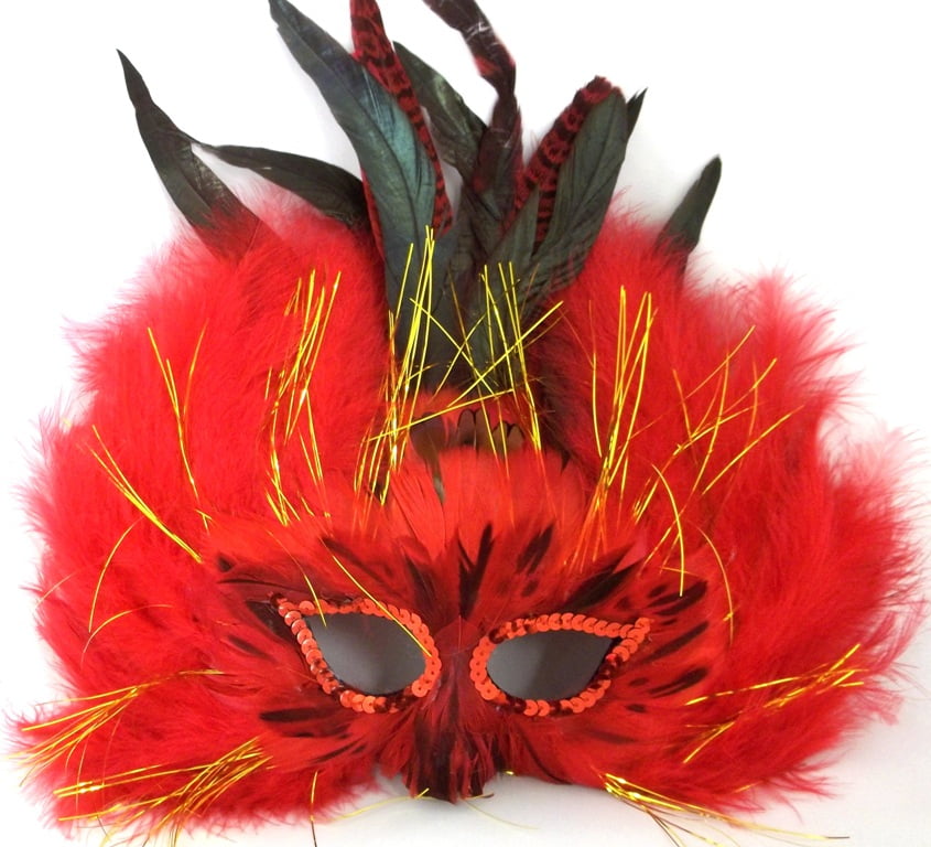 12 ct Masks Red Feather Glow Masquerade Mardi Gras Dance Costume Ball Masks