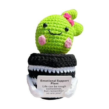 Kinaerty Positive Crochet Cactus with Encouraging Card Emotional Support Handmade Knitting Potted Plants Doll Toy Decoration Kids Adults Birthday Gift