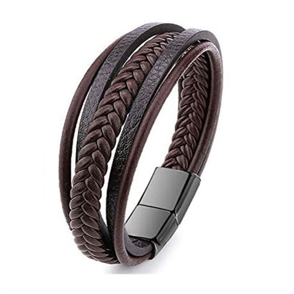 triple weave leather Gift Box,plus an extension clasp leather and stainless steel Men's bracelet black 