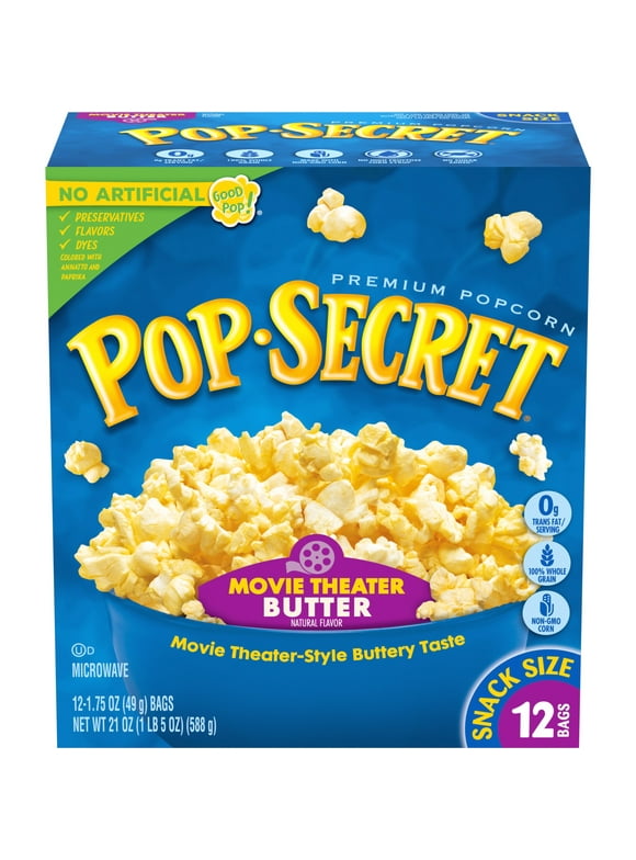 Pop Secret Microwave Popcorn, Movie Theater Butter Flavor, 1.75 oz Snack Bags, 12 Ct