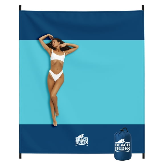 Sandproof Beach Blanket - Oversized 9'x7' XL Mat for Family | Waterproof, Quick-Dry Ripstop Nylon | Lightweight & Compact for Travel, Picnic, Camping w/ 4 Anchor Stakes & Carry Bag