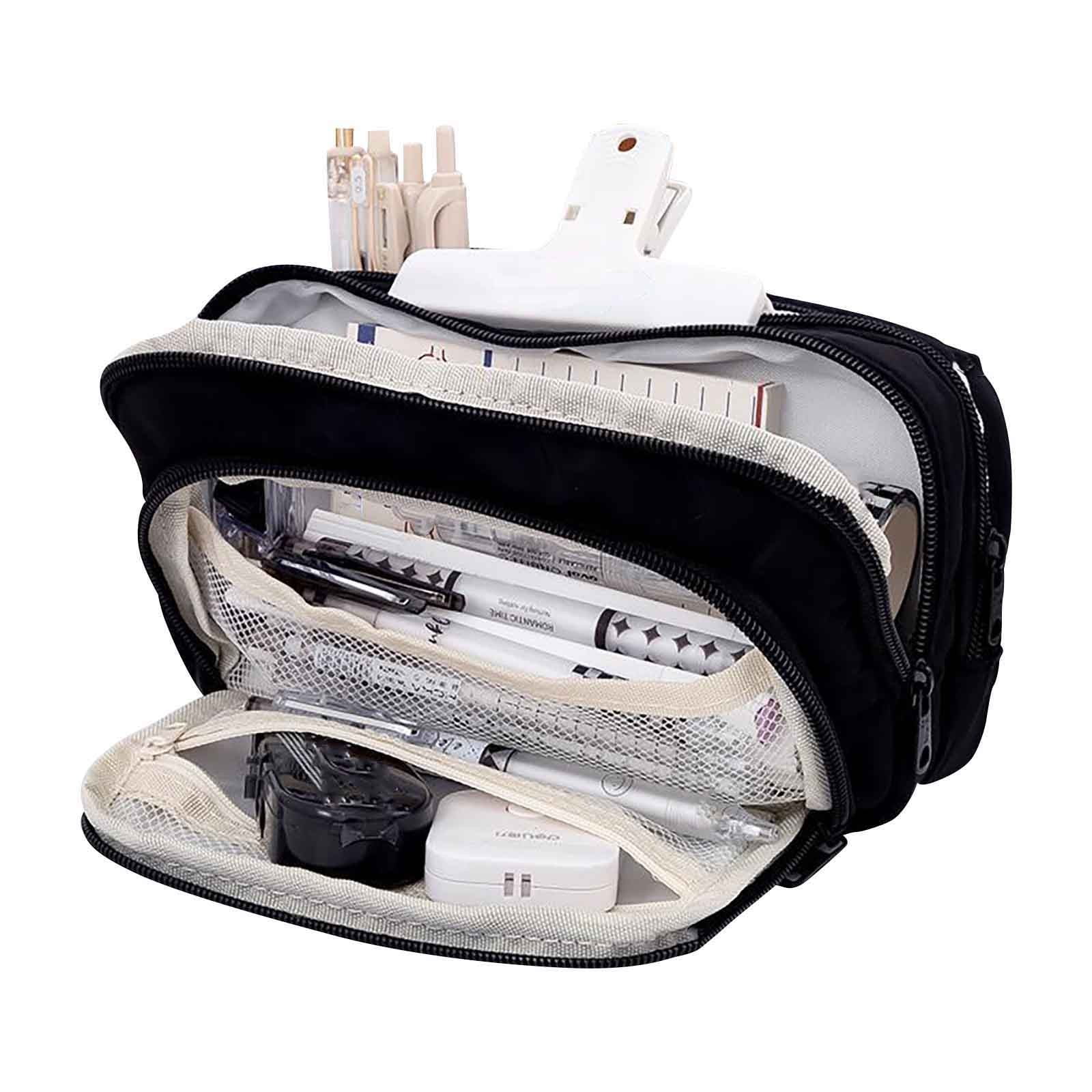 Yrmaups 4Pcs Open Window Pen Bag Large Capacity Pencil Case, 3 Compartment Organizer for 80 Pens, PVC Canvas Stationery Pouch for BoysGirlsJunior High Study Study, Study Supplies for Classroom and