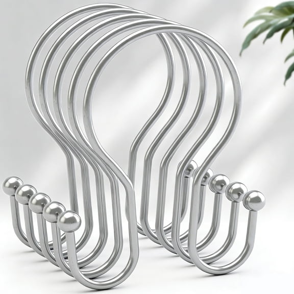 Shower Curtain Hooks, Non-Slip Metal Shower Hooks for Shower Curtain, 12Pcs Shower Hooks Large Double Hook Shower Curtain Hooks Rust Proof Shower Curtain Rings