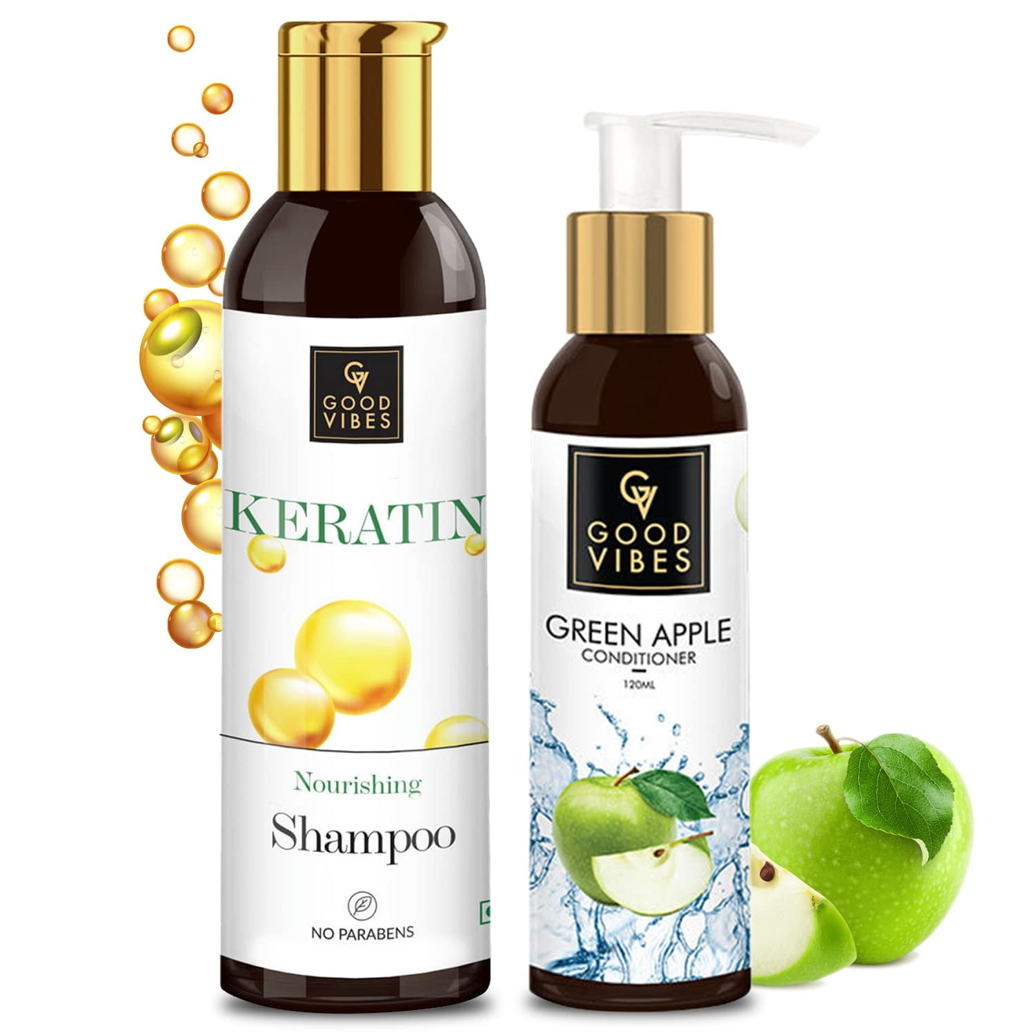 Good Vibes Hair Care Combo - Keratin Shampoo (200 ml) and Green Apple  Conditioner (120 ml) 