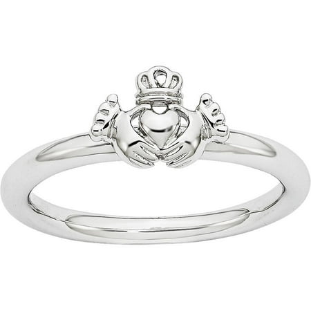 Stackable Expressions Sterling Silver Rhodium Claddagh Ring