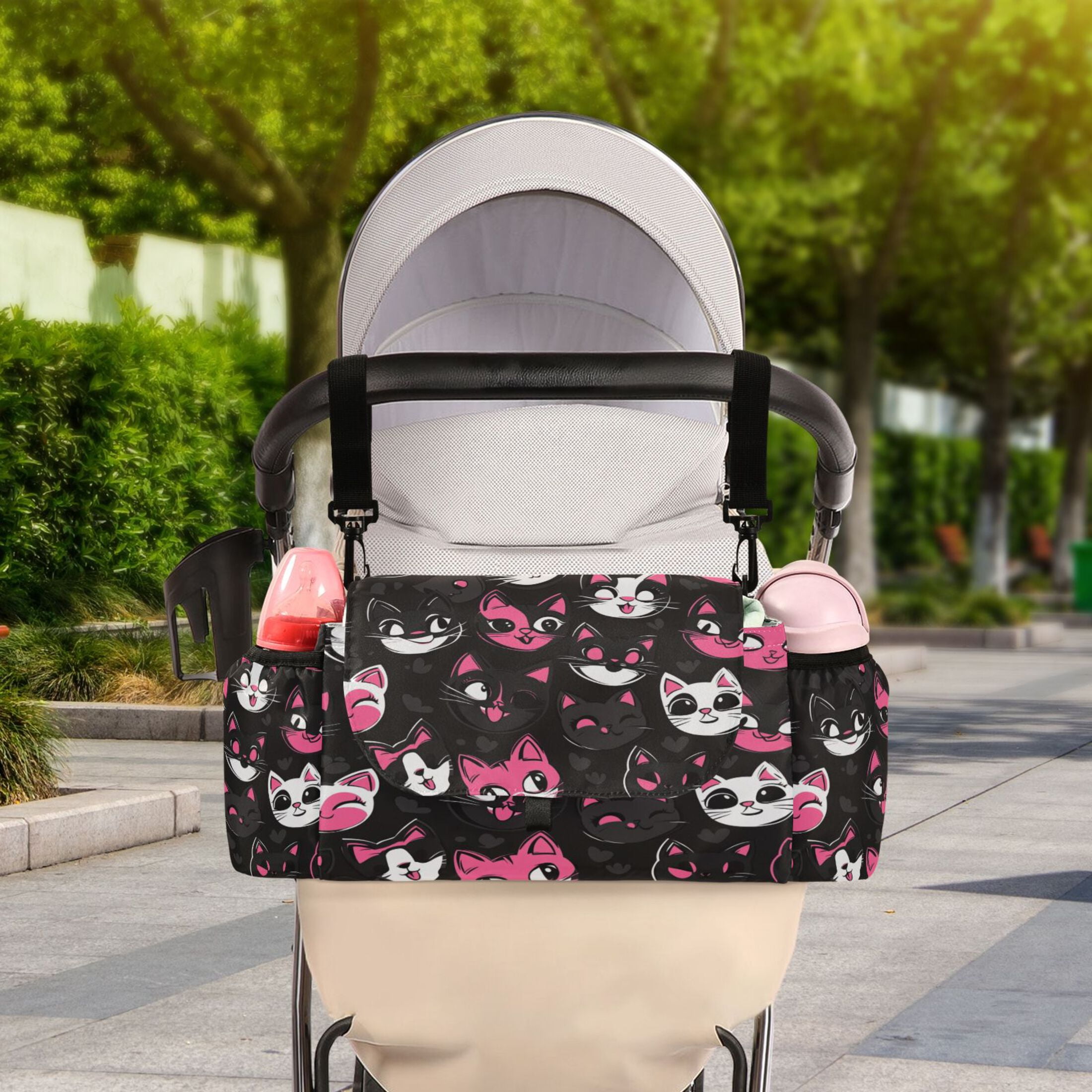 DIXRUYEE Stroller Organizer Playful Cat Pattern Printed