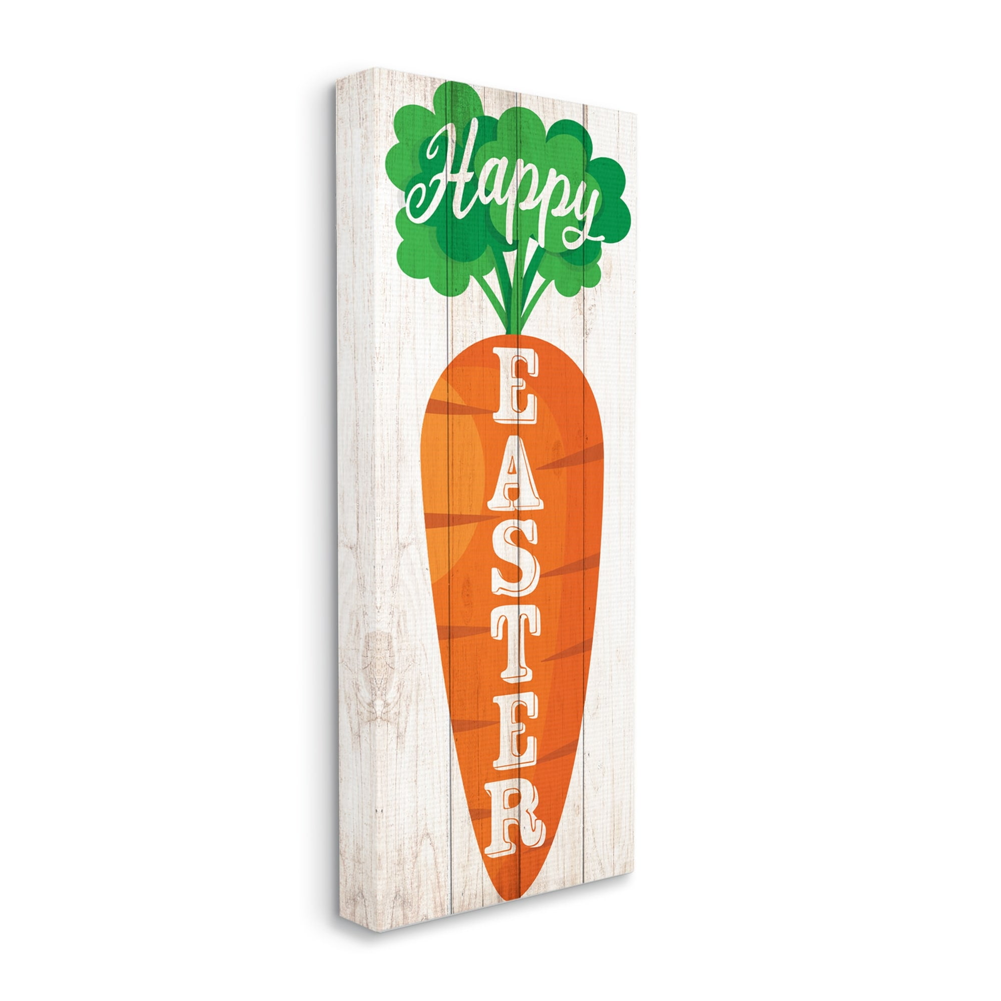 Happy Easter Vertical Rustic Carrot Sign Phrase Inspirational Graphic Art Gallery-Wrapped Canvas Print Wall Art