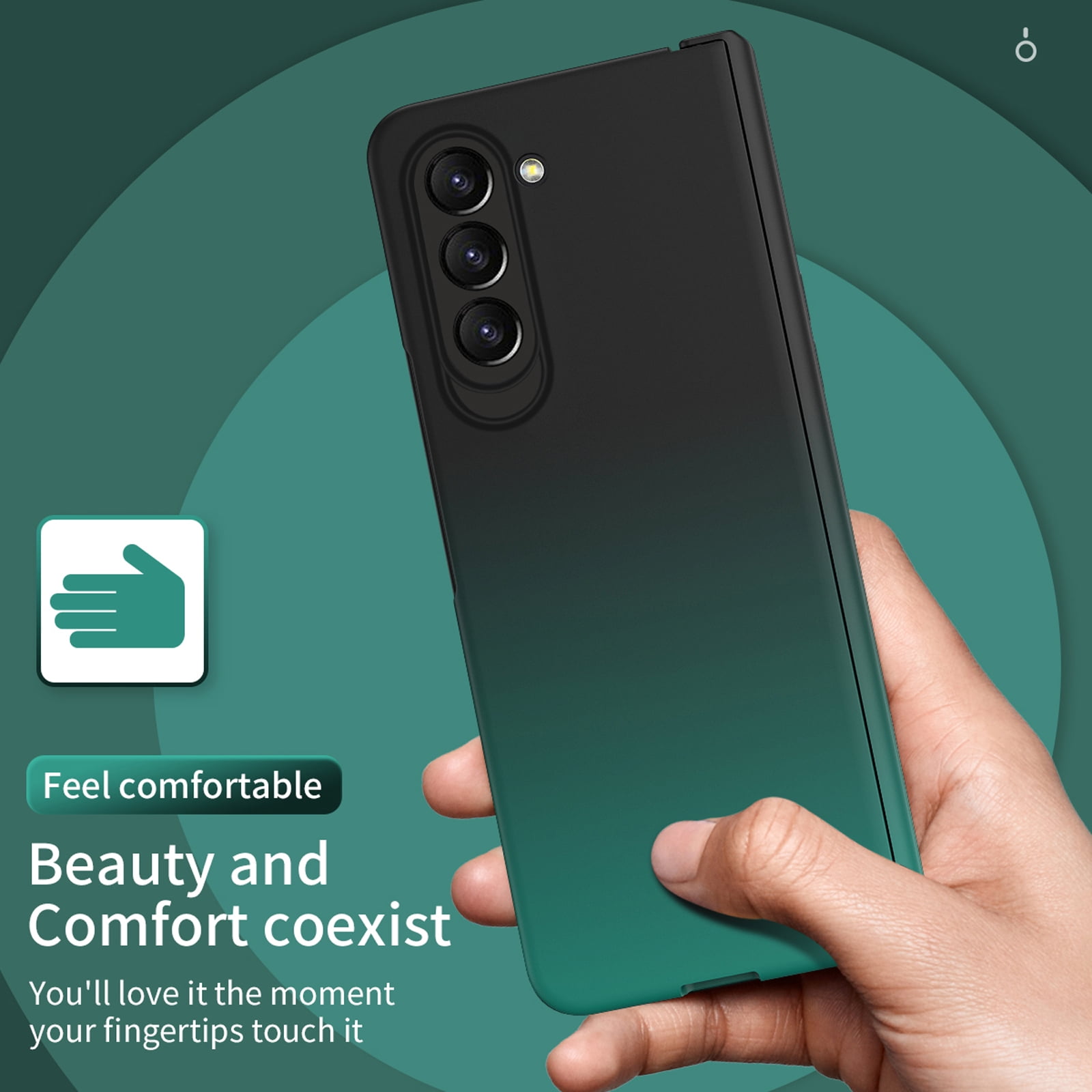 for Samsung Galaxy Z Fold 5 5G 2023 Case, Luxury Gradient Tempered Glass Drop Protection Matte Shockproof Hybrid Folding Flip Phone Case Cover for Samsung Galaxy Z Fold 5 5G 7.6 inch, lack + Green