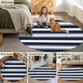 thumbnail image 6 of Grey Navy Blue Stripe Round Area Rugs 3 ft, Modern Abstract Washable Small Area Rug with Non-Slip Sturdy Edge Binding Round Front Door Mat Floor Carpet for Entryway, 6 of 9