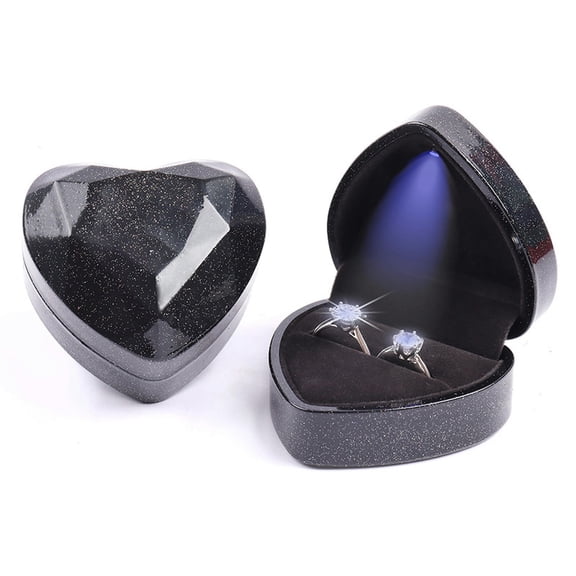 HOOUN Diamond Ring Box Red Led Light Velvet Jewelry Gift Wedding Proposal Engagement-black1