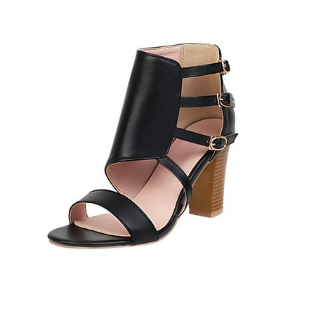 

Follure Girl women s casual shoes Women s Fashion Pure Colors High Heels Shoes Buckle Strap Thick Heels Sandals Black 38