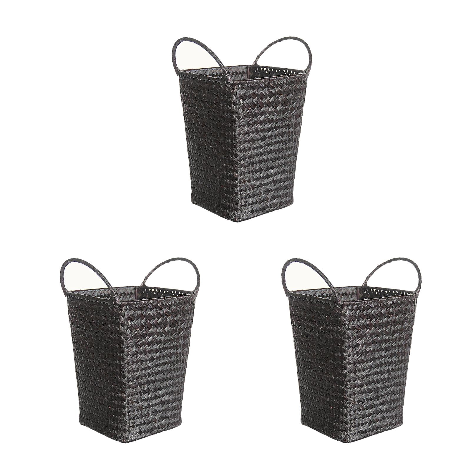 3 Pack Black Wicker Storage Baskets Portable Woman