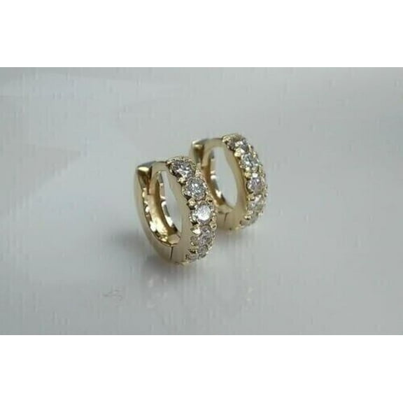 2 Ct Round Real Moissanite 14K Yellow Gold Finish Womens Huggie Hoop Earrings