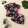 thumbnail image 2 of Xudanell Boys Hawaii Shirts and Shorts Outfit Sets Tropical Seaside Print Summer Button Down Kids Beach Vacation Clothes Black 2-3 Years, 2 of 6