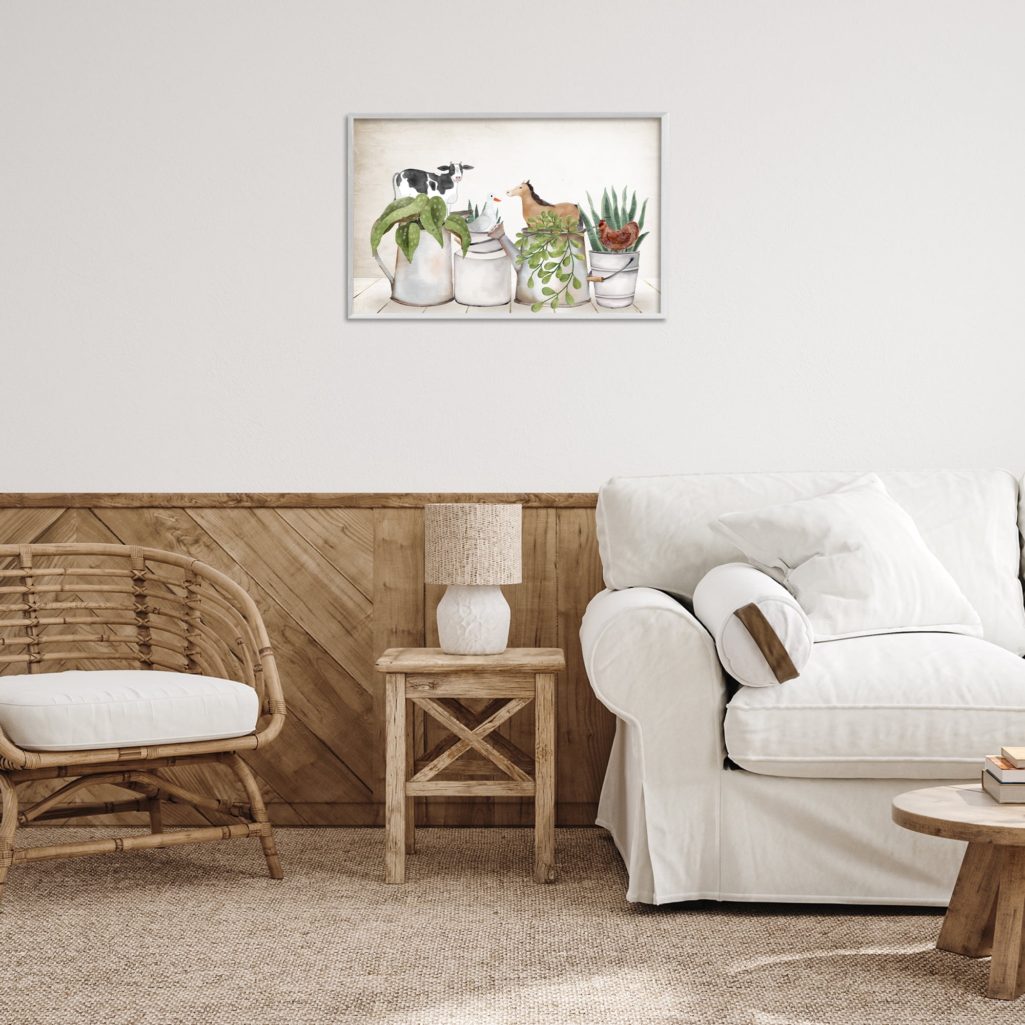 Stupell Industries Tin Farm Animal Plants Botanical & Floral Painting White Framed Art Print Wall Art, 24 x 16