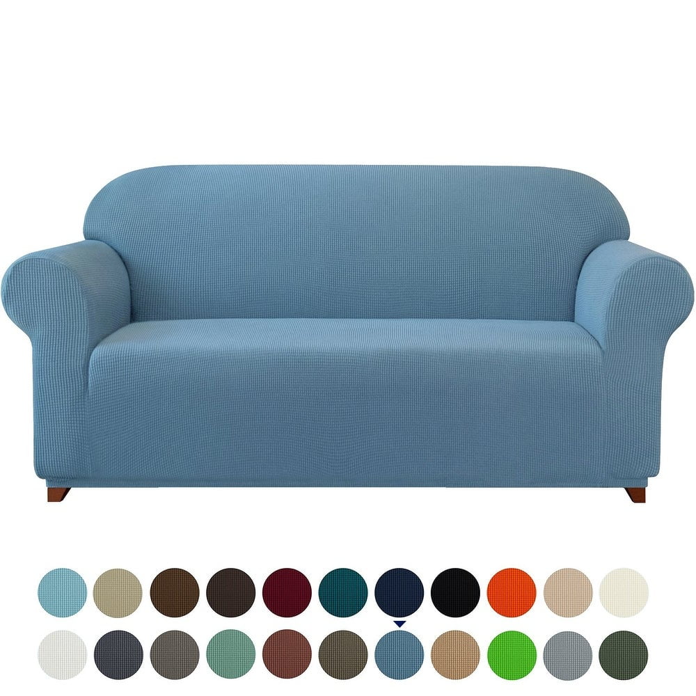 Subrtex Stretch 1Piece Textured Grid Sofa Slipcover, Denim Blue