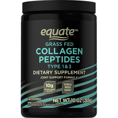 Equate Grass Fed Hydrolyzed Bovin Collagen Peptides Type 1 & 3 Dietary Supplement, Powder Form, 10 oz