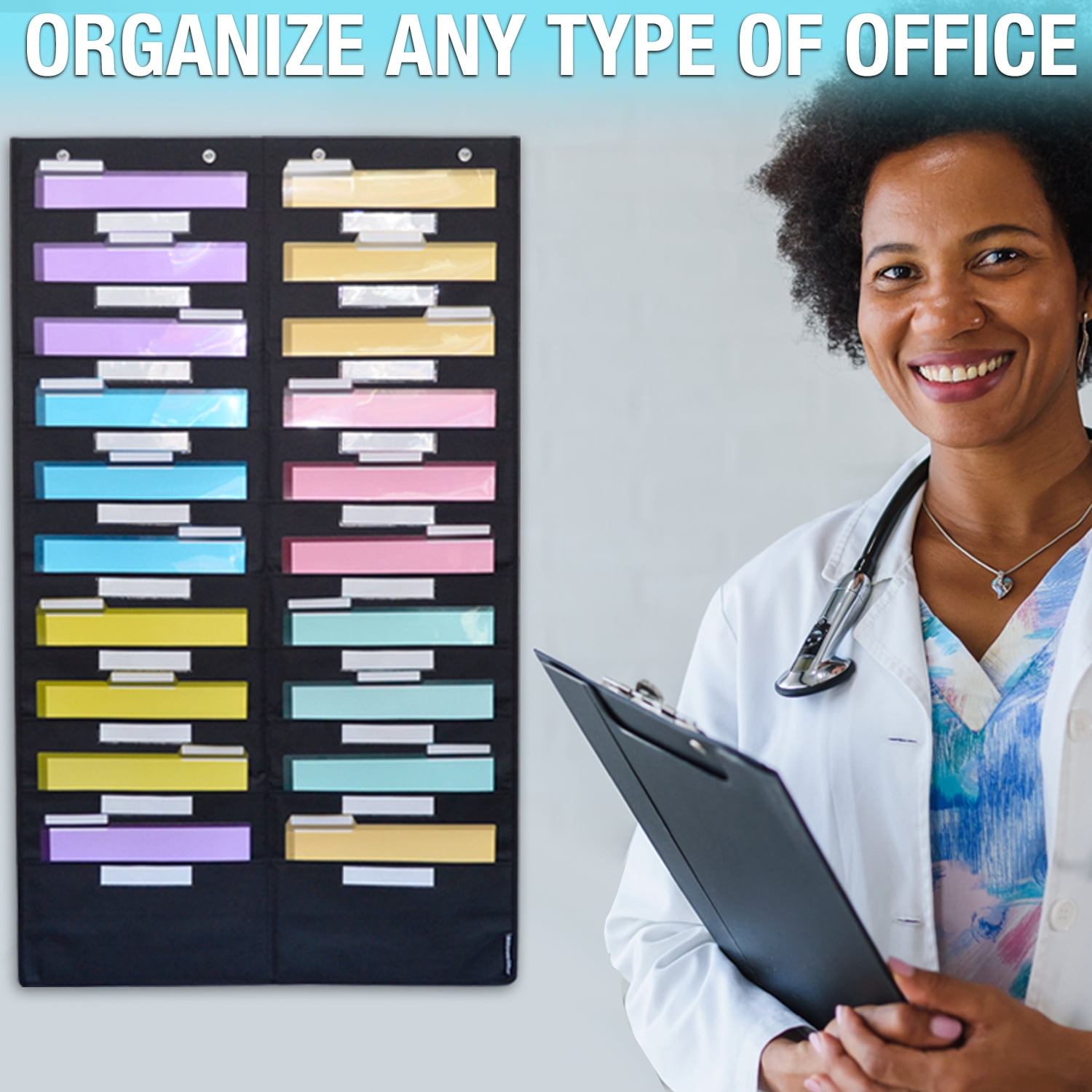 Ultimate Office WalMaster™ 30-Pocket Wall Chart Filing System WITH LABEL HOLDERS for Classroom and Office, Wall File Organizer (PocketFiles Sold Separately) PLUS Wall Mounting Hardware & Door Hooks