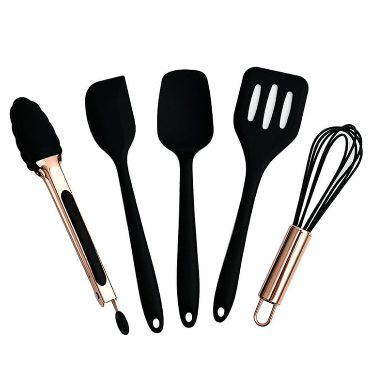 5pcs/set Silicone Cooking Utensil Set, Minimalist Black Non-stick Kitchen  Gadget Tool Set For Kitchen