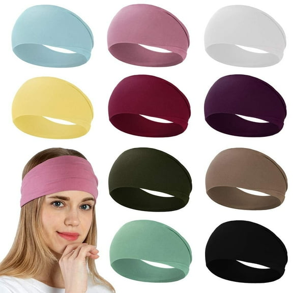 GIXUSIL 10Pcs Sport Headbands for Women, Sweat Head Bands ,Elastic Soft Fabric Non-Slip Hair Bands Hair Warp for Daily Workout Yoga Running Sports(Multicolor)