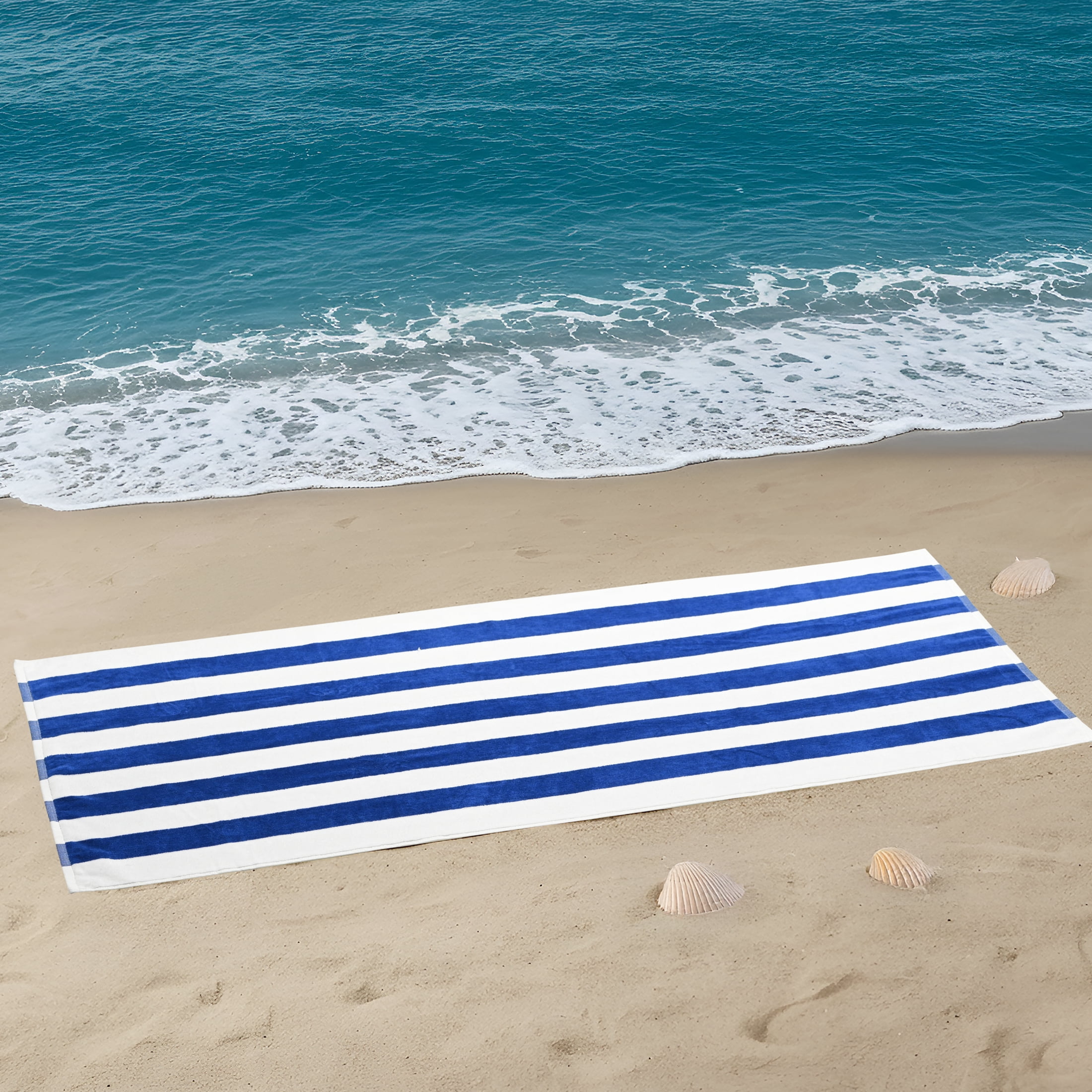 Mainstays Cabana Stripe Beach Towels, 4 Pack, 58 in x 28 in, Blue
