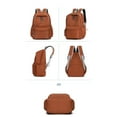 thumbnail image 4 of Leather Patch Color Block Backpack Drawstring Side Pocket Large Capacity Waterproof Teen Back To School Travel Bookbag, 4 of 5
