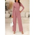 thumbnail image 4 of PRETTYGARDEN Womens Jumpsuit Dressy Casual Spring Fall Fashion One Piece Outfits Long Sleeve Mock Neck Wide Leg Pants Rompers, 4 of 8