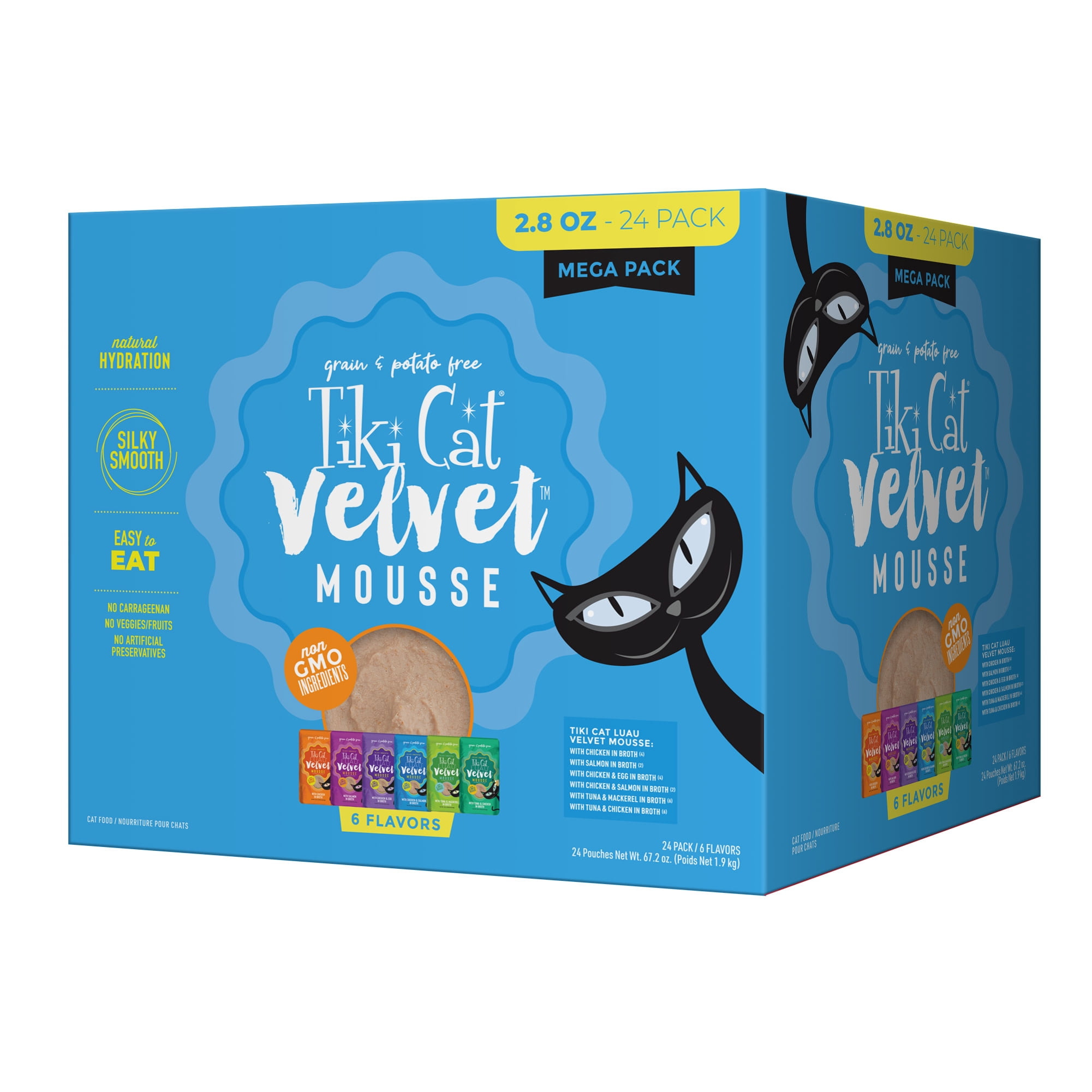 (6 pack) Tiki Cat Luau Velvet Mousse Wet Cat Food, 24 Count Mega Pack 2.8 oz. Pouch (24 Count)