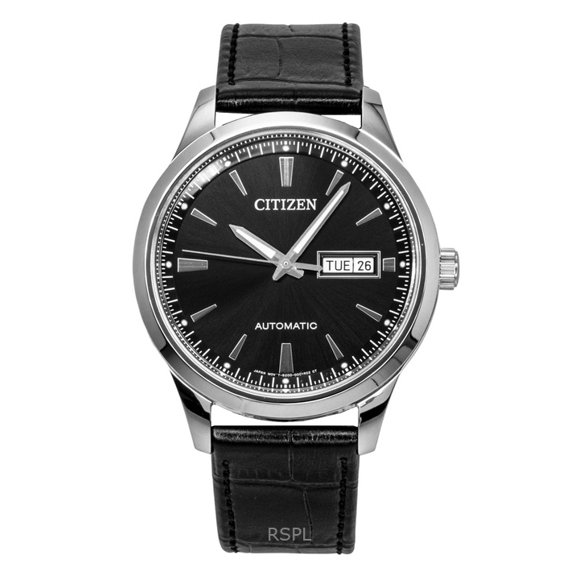 Citizen Bracelet en Cuir Cadran Noir Automatique NY4058-01E Montre pour Homme