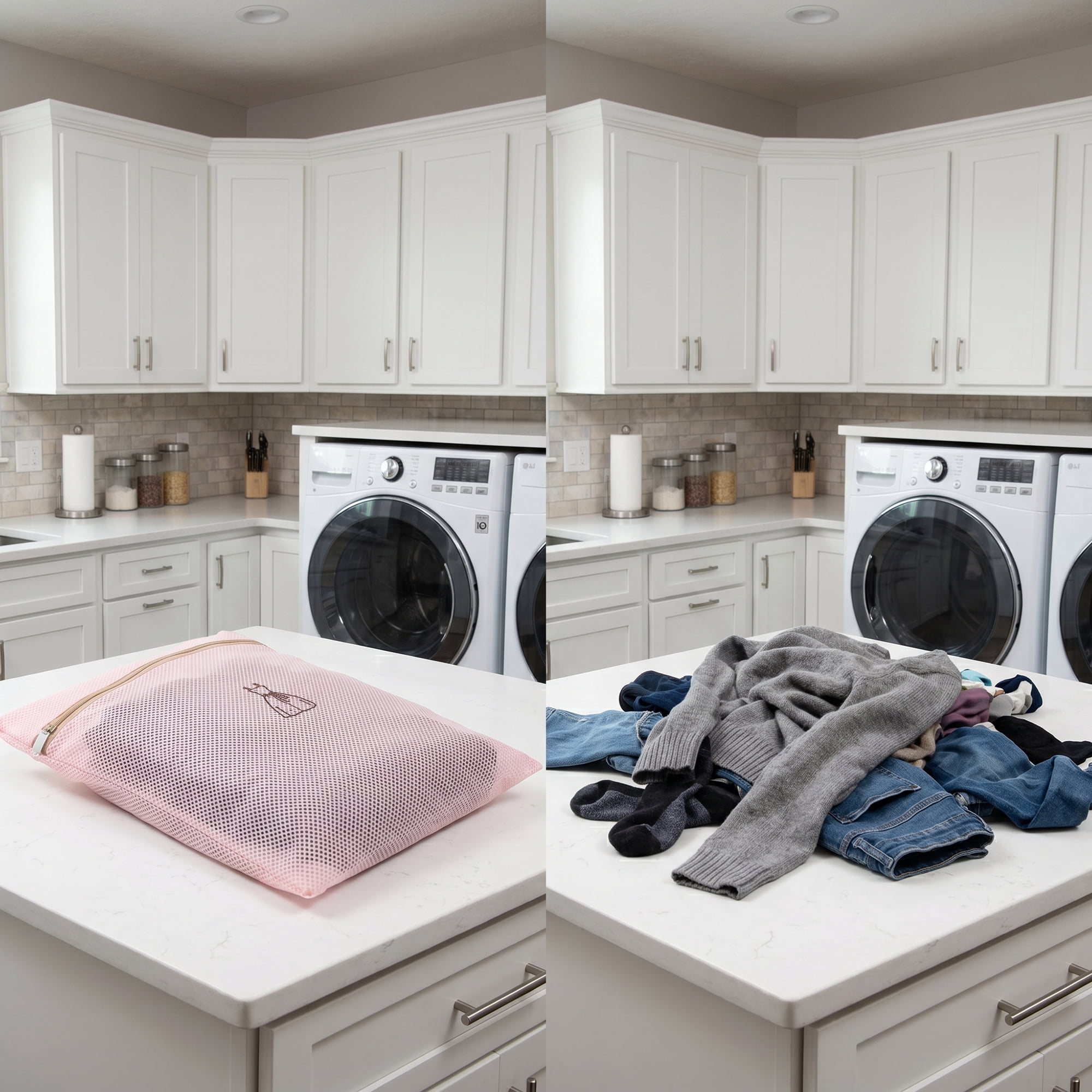 Unique Bargains 4Pcs Durable Mesh Zipper Closure Laundry Bags Pink
