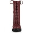 thumbnail image 6 of BLISSFUL STEP Women's Lace Up Platform Block Heel Mid Calf Combat Boots Burgundy 8, 6 of 7