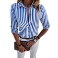 thumbnail image 2 of Pontos Women Fashion Long Sleeve Turn Down Collar Vertical Stripes Office Shirt Blouse, 2 of 8