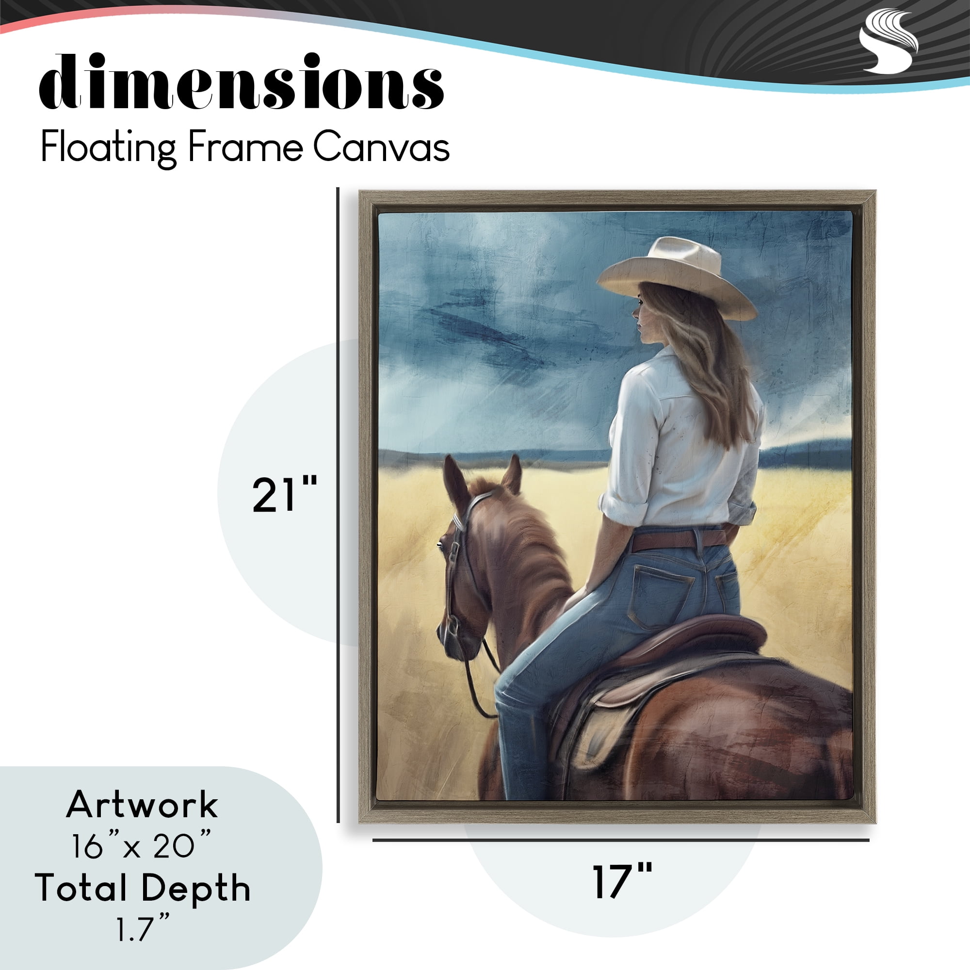 Countryside Cowgirl View Brown Framed Floater Canvas Wall Art, design by Kim Allen