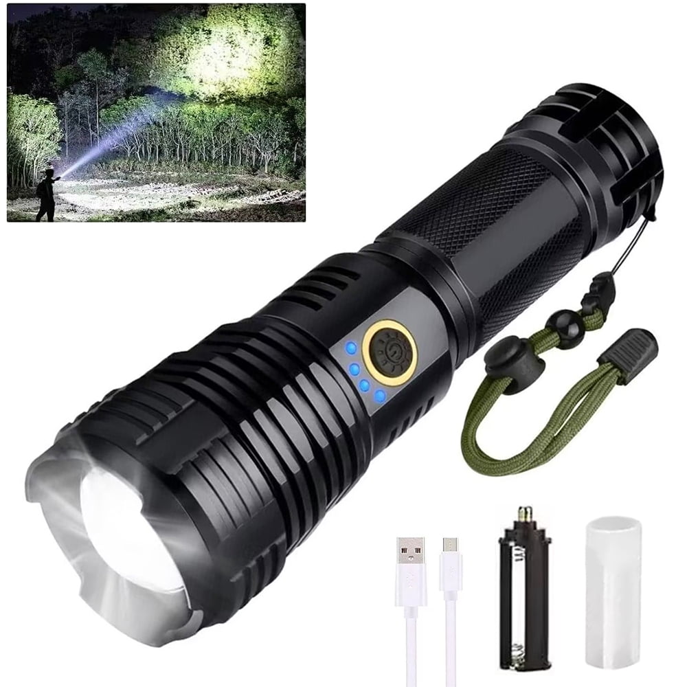 100000 Lumens Rechargeable flashlights,5 Modes IPX5 Waterproof Super Bright  With USB Rechargeable,Zoomable Torch for Emergency Hiking Hunting Camping 