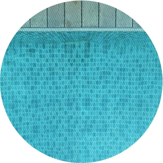 Ahgly Company Indoor Round Patterned Bright Cyan Blue Area Rugs, 3' Round