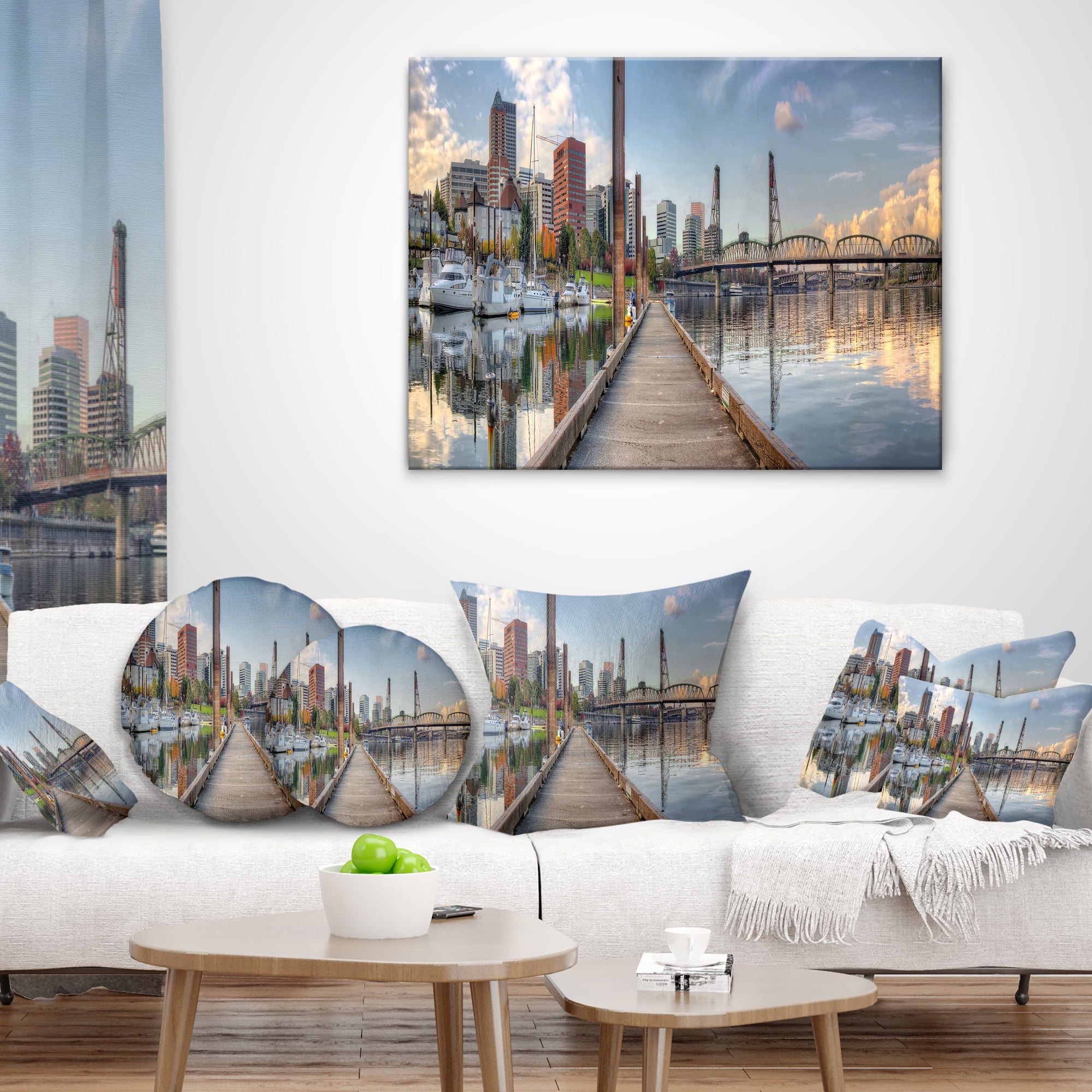 Designart Marina Along the River - Landscape Photography Throw Pillow - 16x16