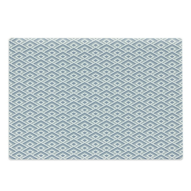 Geometric Cutting Board, Diagonal Entwined Nested Squares Pattern Classical Repeating Design, Decorative Tempered Glass Cutting and Serving Board, Large Size, Slate Blue Blue White, by Ambesonne