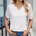 thumbnail image 5 of Womens Tops Women's 2025 Spring/Summer New Solid Color V Neck Lace Splicing Short Sleeve Loose T Shirt Top Shirts for Women, 5 of 6
