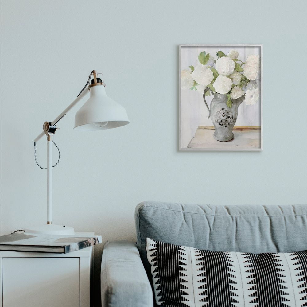 Stupell Industries White Hydrangea in French Country Pitcher Still Life Framed Wall Art Design by Stellar Design Studio, 16" x 20", Gray Framed