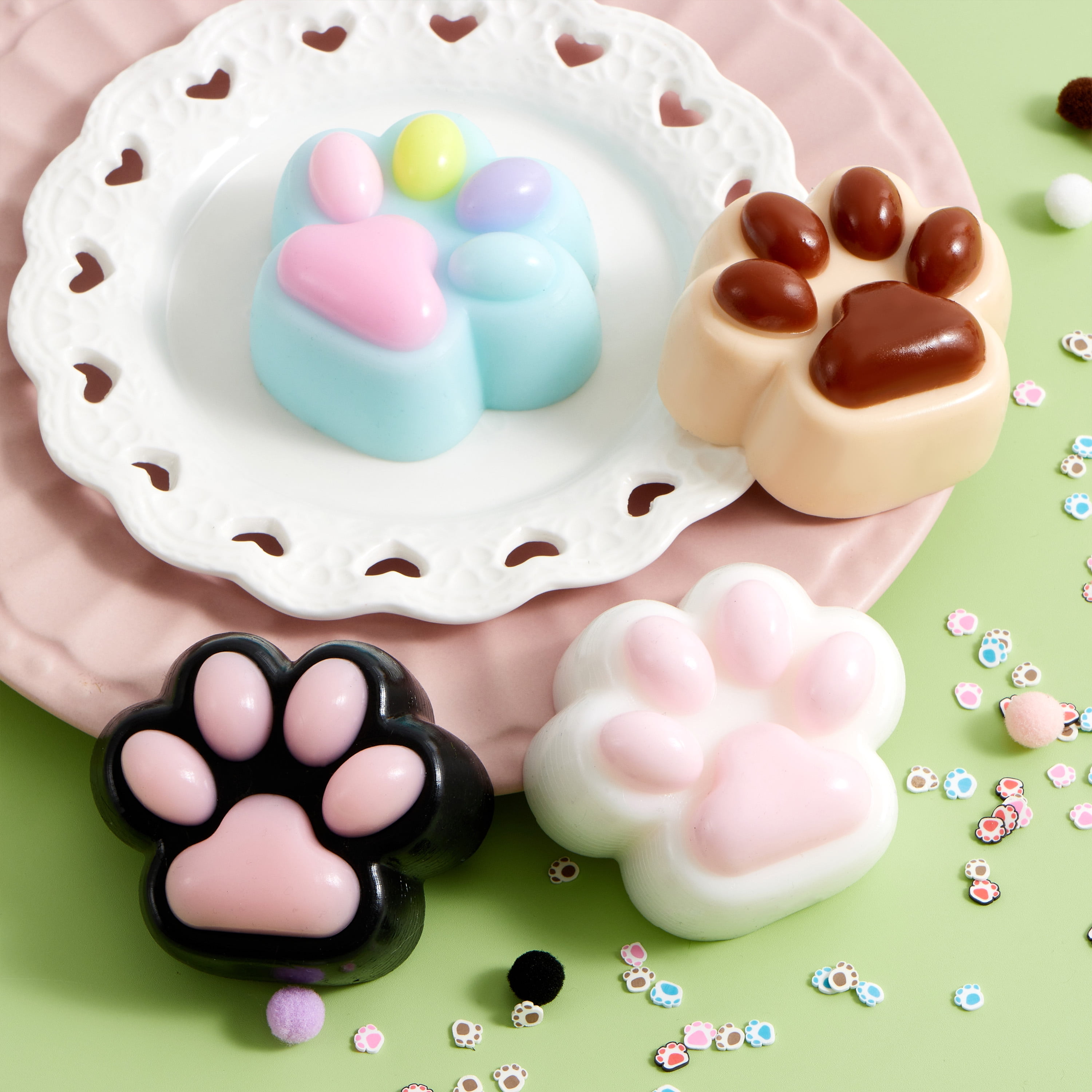 Joyfy 4 Pcs Taba Squishy Paw Squishy Fidget Toys for Adults Colorful Kawaii Fufu Squishies for Kids, Soft Squeeze Stress Relief Gifts for Birthday